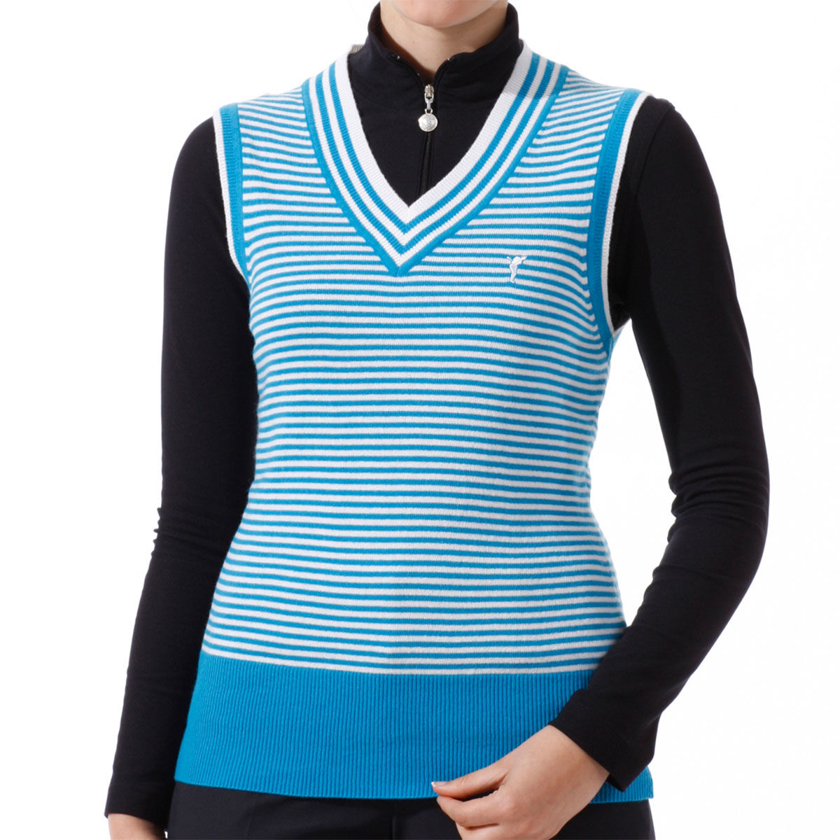 Pull GOLFINO Striped V-Neck Slipover pour femmes, femme, 10, Bleu | Online Golf