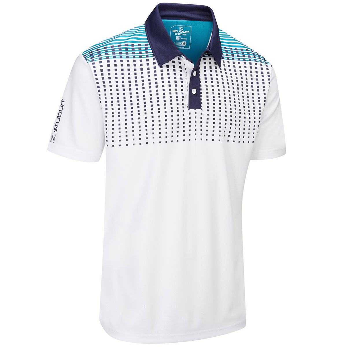 Polo Stuburt Sport-Tech Whixley, homme, Petit, Blanc/Bleu nuit | Online Golf