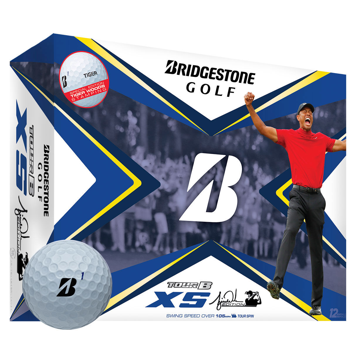 12 Balles de golf Bridgestone Golf Tour B XS Tiger Woods Edition, homme, Blanc | Online Golf