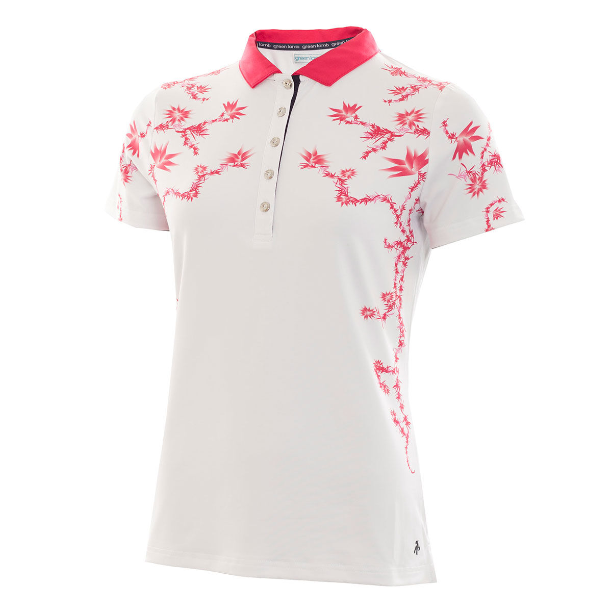 Polo Green Lamb Phil Placement Print pour femmes, femme, 12, White/hibiscus | Online Golf