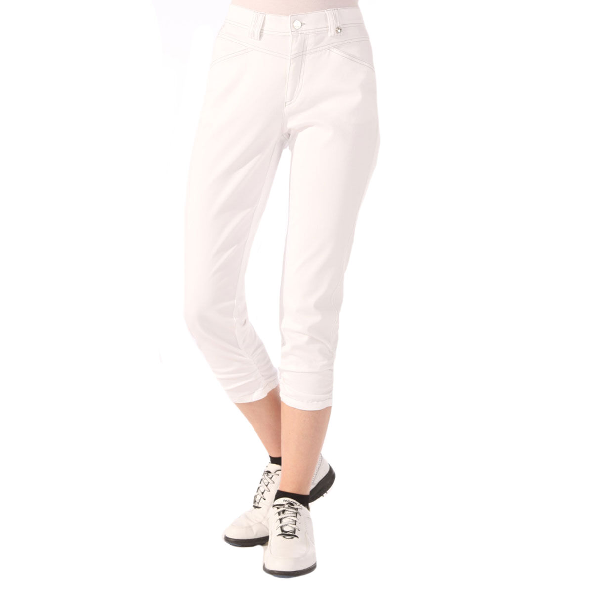 Pantalon GOLFINO Techno Stretch Ruffled Capri pour femmes, femme, Blanc, 18 | Online Golf