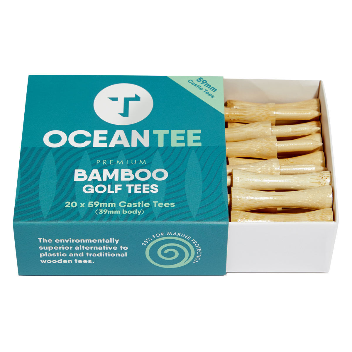 Tees en bamboo 59 mm Castle OCEANTEE — Pack de 20, homme, 59mm, Bois | Online Golf